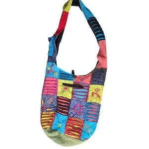 KPC Nepal Cotton Patchwork Crossbody Boho Sling Bag Embroidered Hobo Hippie
